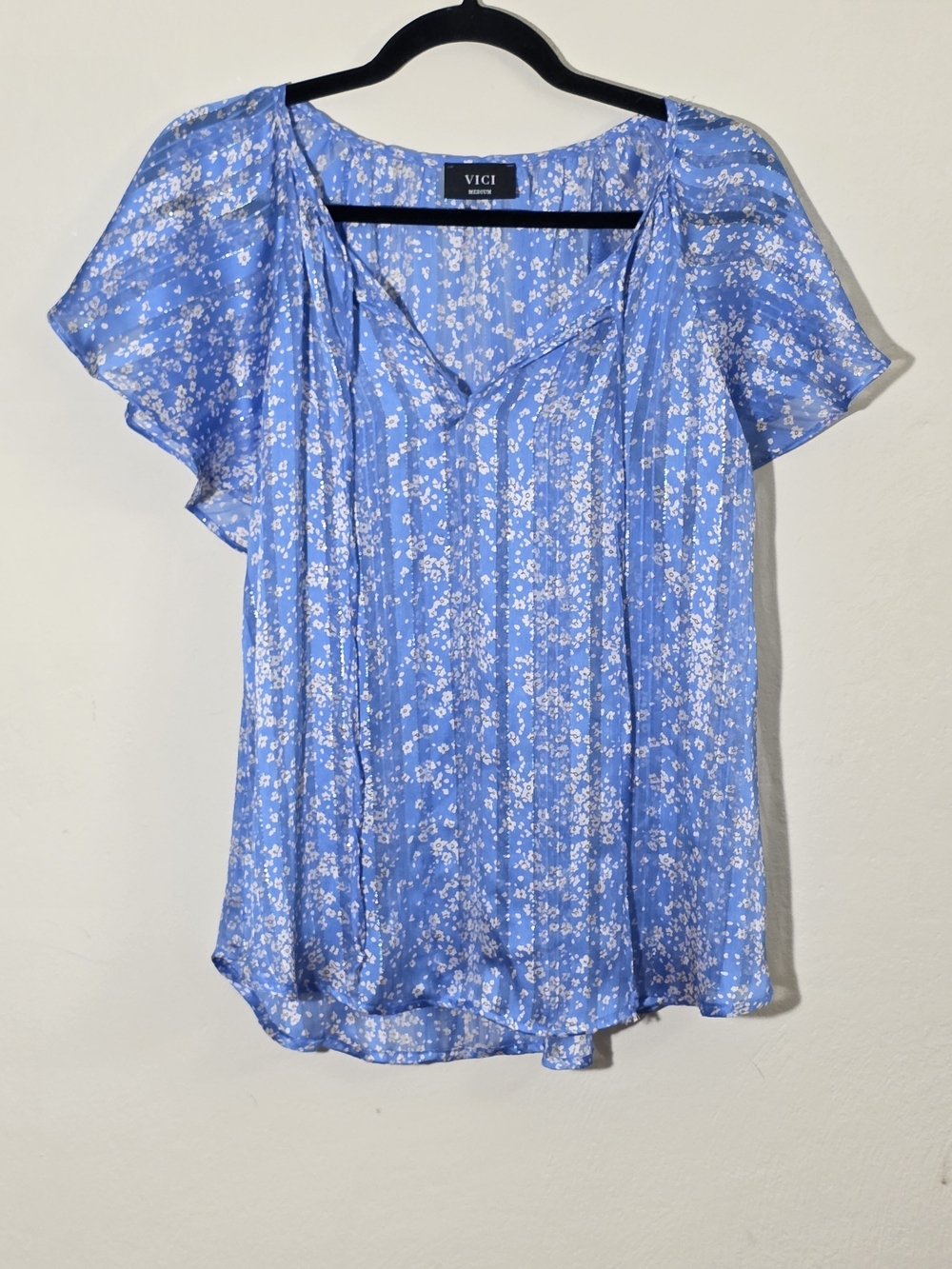 Vici Blue Floral Pleated Top